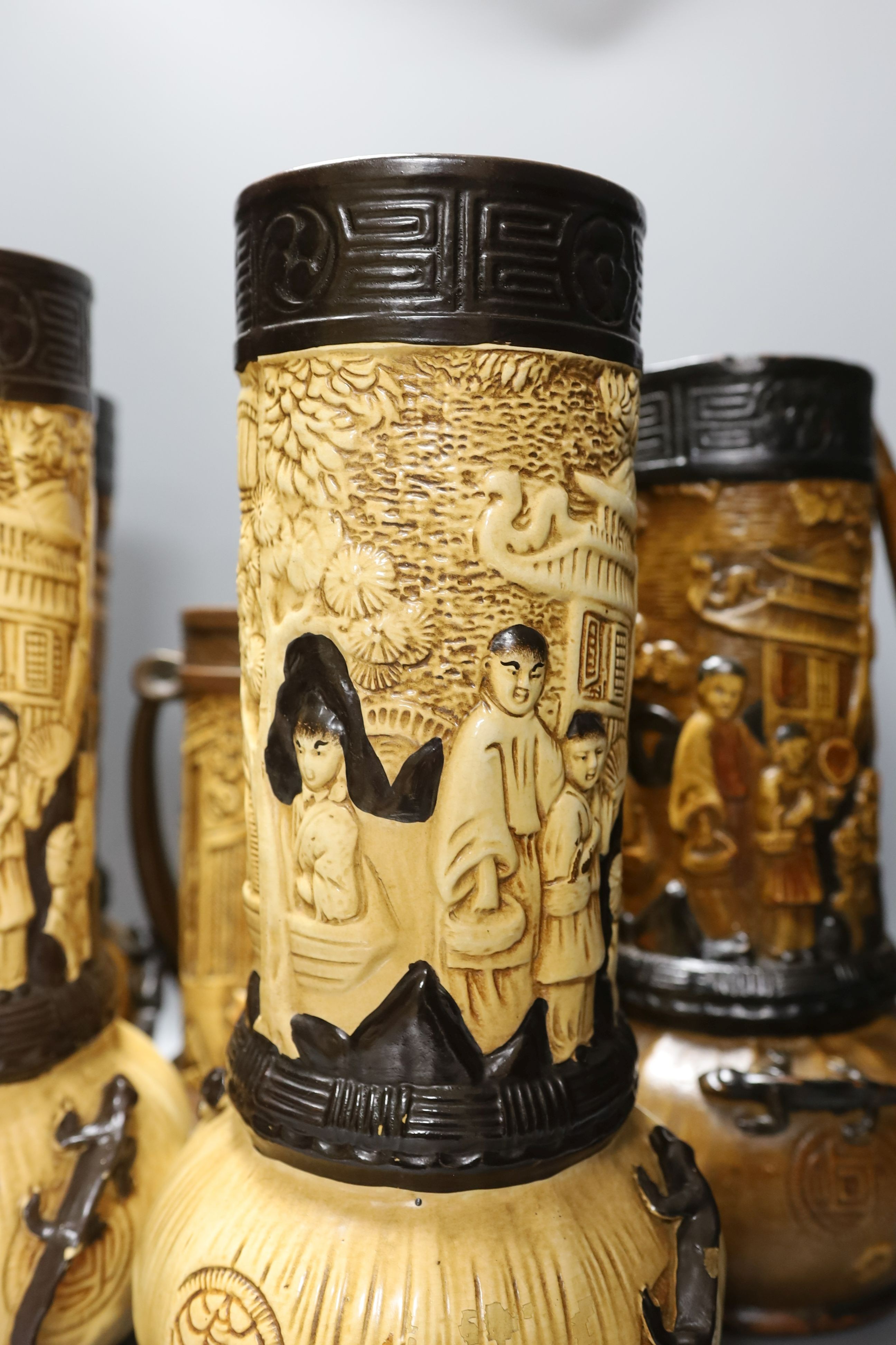 Five Bretby chinoiserie vases 36cm